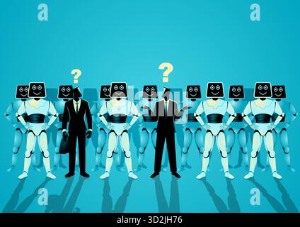 AI Replacement in Workforce, conceptual illustration of human identity and automation Stock Vector
