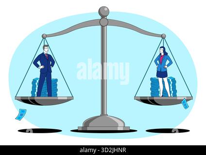 International Equal Pay Day Illustration. Gender equality concept with balanced scale. Stock Vector