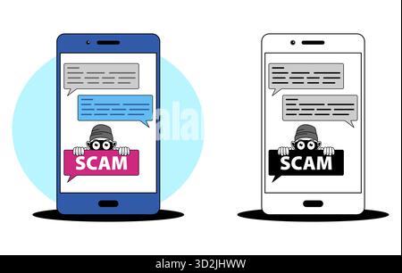 Scam Alert Message on Smartphone, online fraud and phishing warning concept Stock Vector