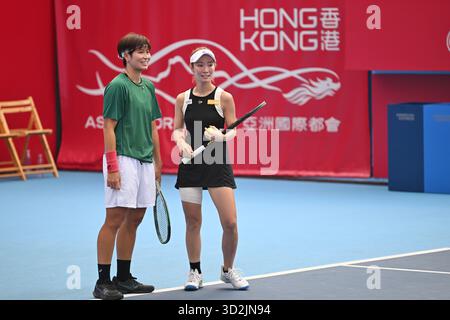 Hong Kong, Hong Kong. 02nd Nov, 2025. Thailand tennis player Peangtarn Plipuech and Japanese tennis player Momoko Kobori during a match at the Hong Kong Tennis Open on November 2, 2025 in Hong Kong. (Photo by Kobe Li/Nexpher Images/Sipa USA) Credit: Sipa USA/Alamy Live News Stock Photo