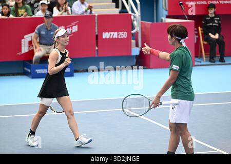Hong Kong, Hong Kong. 02nd Nov, 2025. Thailand tennis player Peangtarn Plipuech and Japanese tennis player Momoko Kobori during a match at the Hong Kong Tennis Open on November 2, 2025 in Hong Kong. (Photo by Kobe Li/Nexpher Images/Sipa USA) Credit: Sipa USA/Alamy Live News Stock Photo