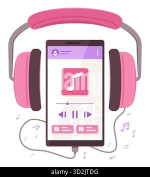 Headphones Connected with Smartphone for Playing Song on Mobile Streaming Application for Technology and Entertainment Concept Illustration Stock Vector