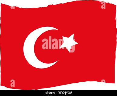 Turkey flag vector icon Turkish country national flag with torn edges crescent star isolated on white background Stock Vector