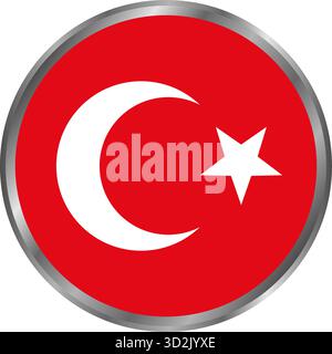Turkish flag in circle with silver frame National flag of turkey country vector illustration design for celebration holiday theme isolated on white Stock Vector