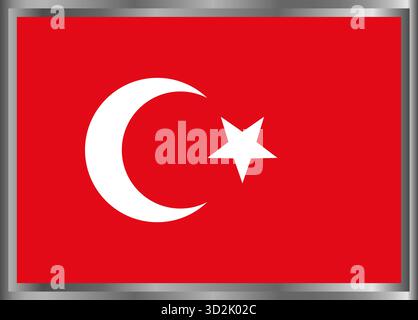 Turkish flag in square with silver frame National flag of turkey country vector illustration design for celebration holiday theme isolated on white Stock Vector