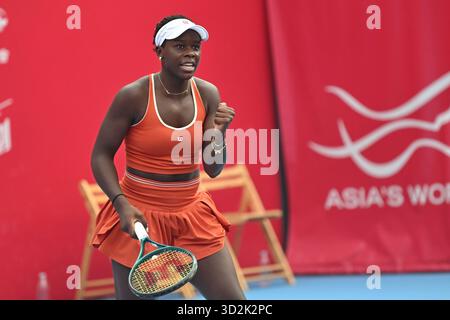 Hong Kong, Hong Kong. 02nd Nov, 2025. Canadian tennis player Victoria Mboko during a match at the Hong Kong Tennis Open on November 2, 2025 in Hong Kong. (Photo by Kobe Li/Nexpher Images/Sipa USA) Credit: Sipa USA/Alamy Live News Stock Photo