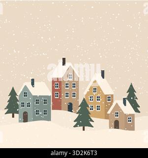 Colorful houses in a snowy village Stock Vector