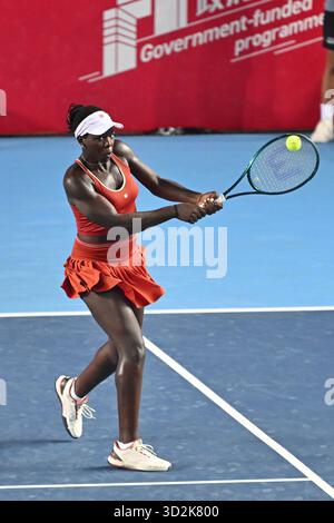 Hong Kong, Hong Kong. 02nd Nov, 2025. Canadian tennis player Victoria Mboko during a match at the Hong Kong Tennis Open on November 2, 2025 in Hong Kong. (Photo by Kobe Li/Nexpher Images/Sipa USA) Credit: Sipa USA/Alamy Live News Stock Photo