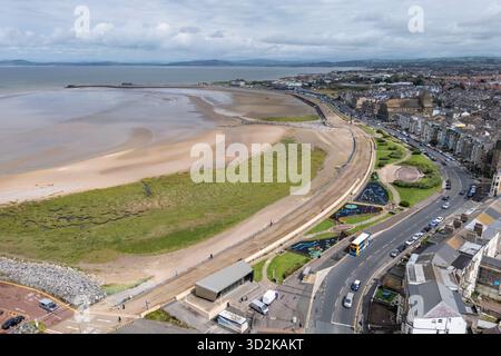 Aerial view of the beach and Stone Jetty, Morecambe, Lancashire, UK. Stock Photo