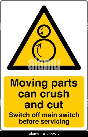 Safety Sign – Moving Parts Can Cause Serious Injury reminds workers of the hazards of unguarded machinery. It instructs to lock out and secure Stock Vector