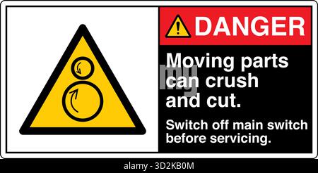 Safety Sign – Moving Parts Can Cause Serious Injury reminds workers of the hazards of unguarded machinery. It instructs to lock out and secure Stock Vector