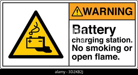 Safety Sign – Warning: Battery Charging Area alerts workers to potential hazards such as electric shock, sparks, or explosive gases during battery cha Stock Vector