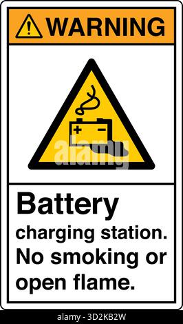 Safety Sign – Warning: Battery Charging Area alerts workers to potential hazards such as electric shock, sparks, or explosive gases during battery cha Stock Vector