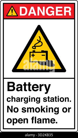 Safety Sign – Warning: Battery Charging Area alerts workers to potential hazards such as electric shock, sparks, or explosive gases during battery cha Stock Vector