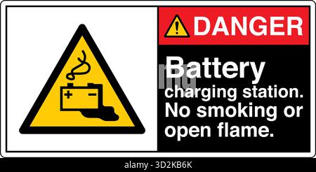 Safety Sign – Warning: Battery Charging Area alerts workers to potential hazards such as electric shock, sparks, or explosive gases during battery cha Stock Vector