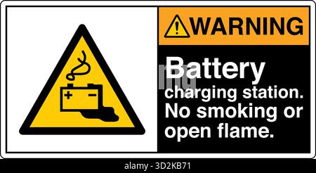Safety Sign – Warning: Battery Charging Area alerts workers to potential hazards such as electric shock, sparks, or explosive gases during battery cha Stock Vector