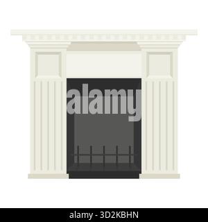 Classical fireplace with columns and clean mantelpiece. Vector minimalist architectural interior element Stock Vector
