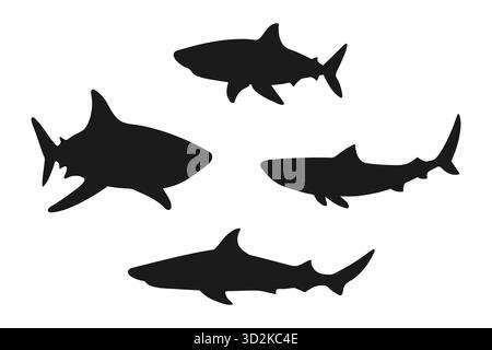 Shark silhouettes set isolated on white background. Vector illustration Stock Vector