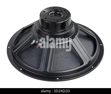 Generic large black bass speaker, isolated on white background Stock Photo
