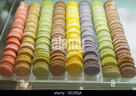 Close-up view of the colorful macarons. Stock Photo