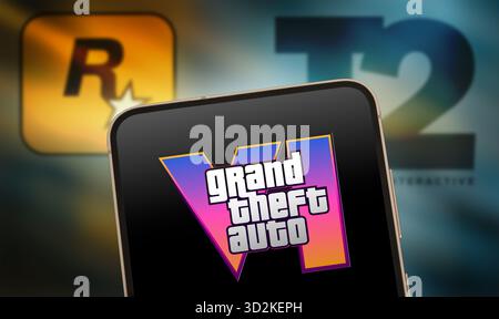 GTA Grand Theft Auto - action adventure game displayed on mobile device Stock Photo