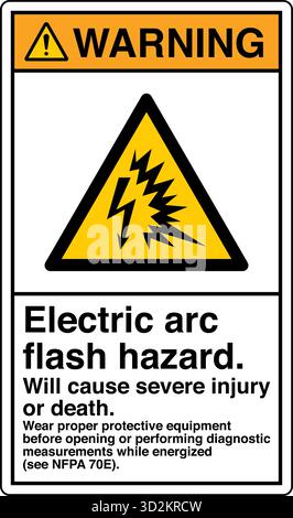 The Safety Sign Arc Flash and Shock Hazards Turn Off and Lock Out Power Before Servicing  warns individuals of the electrical risks associated Stock Vector