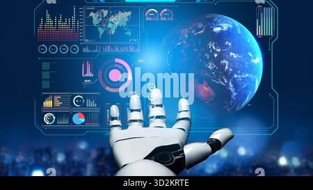 AI-powered global network interface enabling real-time data interaction, virtual assistant support, and artificial intelligence-driven internet commun Stock Photo
