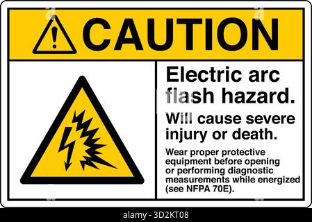 The Safety Sign Arc Flash and Shock Hazards Turn Off and Lock Out Power Before Servicing  warns individuals of the electrical risks associated Stock Vector