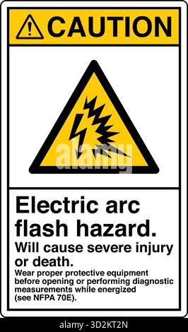 The Safety Sign Arc Flash and Shock Hazards Turn Off and Lock Out Power Before Servicing  warns individuals of the electrical risks associated Stock Vector