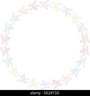 Sea star frame. Cute cartoon fishes 2d illustration with empty space for your text. Baby shower design Stock Vector