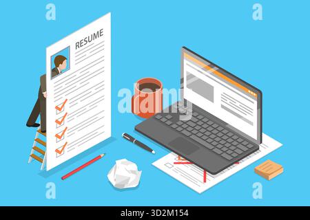 3D Isometric Flat Conceptual Illustration of Working Profile For Hiring, CV or Resume 3D Isometric Flat Conceptual Illustration of Working Profile For Hiring, CV or Resume Stock Photo