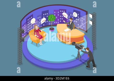 3D Isometric Flat Conceptual Illustration of Talk Show, Broadcasting Room Interior 3D Isometric Flat Conceptual Illustration of Talk Show, Broadcasting Room Interior Stock Photo