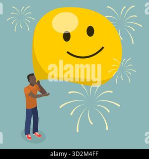 3D Isometric Flat Illustration of Maximize Happiness, Creating a Positive Vibe Stock Photo
