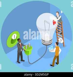 3D Isometric Flat Illustration of Business Team, Coworking, Startup Launch Stock Photo