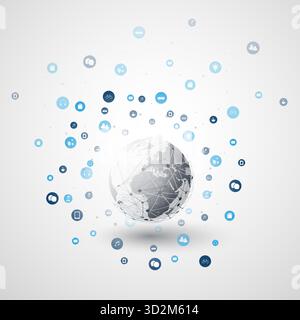 Internet of Things, Cloud Computing Design Concept with Icons - Digital All Around the World Network Connections, Technology Background Stock Vector