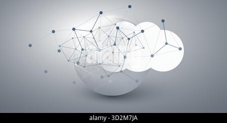 Cloud Computing Design Concept - Global Digital Nodes and 3D Polygonal; Connections, Modern AI, Software, Service, Technology Platform - Big Cloud and Stock Vector