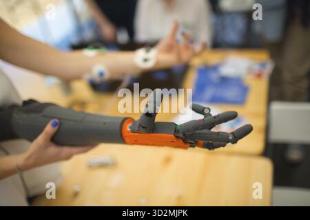 Arm hand prosthetic robot. Prosthesis bionic mechatronic organ medical replace Stock Photo