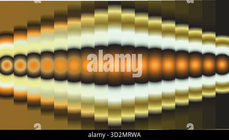 Abstract, Colorful, Symmetrical Gradient Pulse Effect background. Abstract background with golden glowing rings. Optical illusory background. Stock Vector