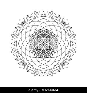 Elegant Symmetry: Delicate Curving Petal Mandala with Intricate Line Work and Diamonds Stock Vector