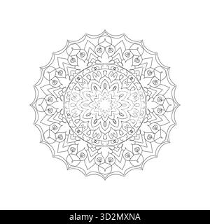 Timeless Mandala Coloring Page: Layered Floral Petals and Intricate Hand-Drawn Symmetry Stock Vector