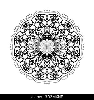 Intricate Intertwining Mandala Coloring Page: Bold Symmetrical Knotted Pattern for Relaxation Stock Vector
