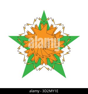 Dynamic green and orange starburst design with layered geometric star explosion Stock Vector
