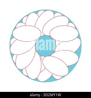 Minimalist Simple Mandala: Modern Circular Design with White Ovals and Teal Background Stock Vector