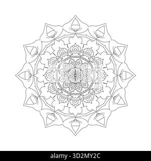 Intricate Layered Mandala Coloring Page: Star Shape and Detailed Symmetrical Radial Pattern Stock Vector