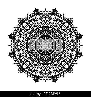 Intense Ornate Mandala Coloring Page: Highly Detailed Symmetrical Radial Design with Bold Lines Stock Vector