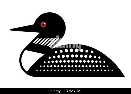 Common loon geometric logo. Black and white icon, simple minimal vector clip art illustration. Stock Vector