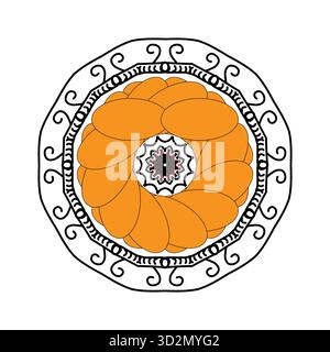 Vibrant Fall Mandala Art: Maple Leaves, Flowers, and Swirls in Red and Orange Stock Vector