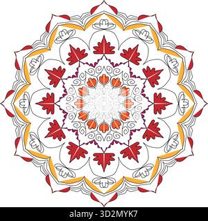 Autumn Leaves & Blossoms Mandala: A Vibrant Fall-Inspired Circular Art Piece Stock Vector