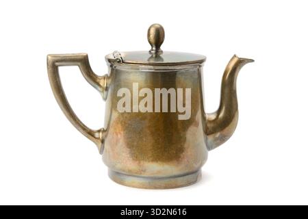 Ancient copper kettle isolated on white background Stock Photo