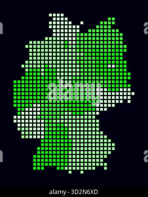 Germany dotted map. Digital style map of the country on dark background. Germany shape with square dots. Colored dots style. Large size squares. Stock Vector